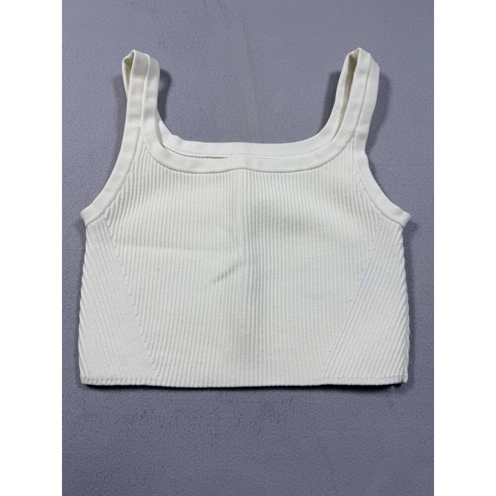 CUTS Clothing Ribbed Crop Tank Top Medium White Nylon Sleeveless Athletic NWOT